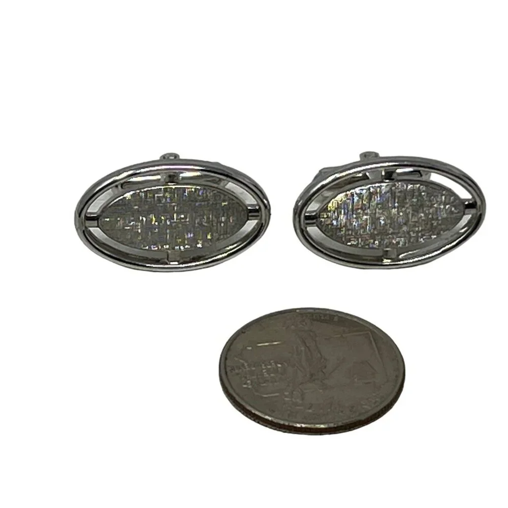 Vintage Hickok Mens‎ Cufflinks Silver Tone Oval Shiny and Brushed Finish